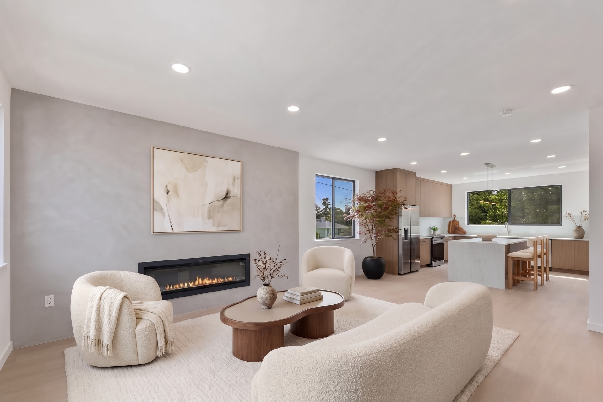 Organic Modern living room, professionally virtually staged